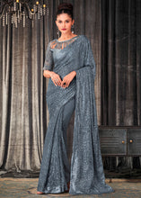 Load image into Gallery viewer, Steel Grey Embroidered Sequins Designer Georgette Saree