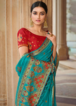 Load image into Gallery viewer, Cerulean Blue Silk Saree with Hand work Embroidery