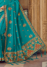 Load image into Gallery viewer, Cerulean Blue Silk Saree with Hand work Embroidery