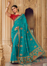 Load image into Gallery viewer, Cerulean Blue Silk Saree with Hand work Embroidery