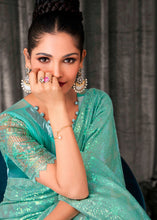 Load image into Gallery viewer, Misty Teal Green Embroidered Sequins Designer Georgette Saree