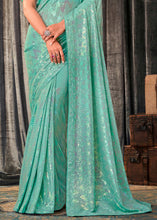 Load image into Gallery viewer, Misty Teal Green Embroidered Sequins Designer Georgette Saree