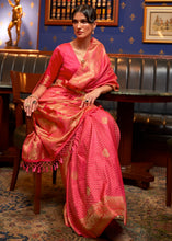 Load image into Gallery viewer, Brink Pink Designer Satin Silk Saree