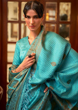 Load image into Gallery viewer, Cerulean Blue Designer Satin Silk Saree