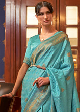 Load image into Gallery viewer, Cerulean Blue Designer Satin Silk Saree
