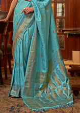 Load image into Gallery viewer, Cerulean Blue Designer Satin Silk Saree