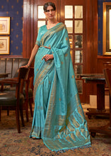 Load image into Gallery viewer, Cerulean Blue Designer Satin Silk Saree