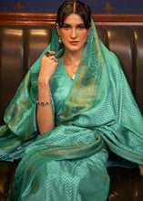 Load image into Gallery viewer, Caribbean Green Designer Satin Silk Saree