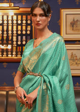 Load image into Gallery viewer, Caribbean Green Designer Satin Silk Saree