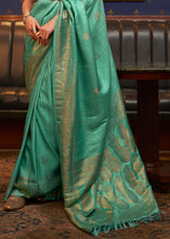 Load image into Gallery viewer, Caribbean Green Designer Satin Silk Saree