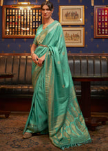 Load image into Gallery viewer, Caribbean Green Designer Satin Silk Saree