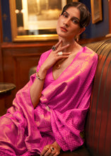 Load image into Gallery viewer, Shocking Pink Designer Satin Silk Saree