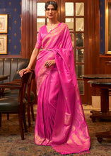Load image into Gallery viewer, Shocking Pink Designer Satin Silk Saree