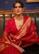 Load image into Gallery viewer, Scarlet Red Designer Satin Silk Saree