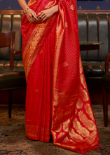 Load image into Gallery viewer, Scarlet Red Designer Satin Silk Saree