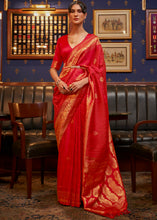 Load image into Gallery viewer, Scarlet Red Designer Satin Silk Saree