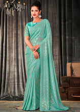 Load image into Gallery viewer, Misty Teal Green Embroidered Sequins Designer Georgette Saree