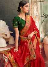 Load image into Gallery viewer, Crimson Red Silk Saree with Hand work Embroidery