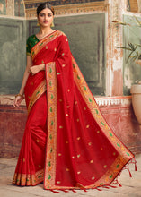 Load image into Gallery viewer, Crimson Red Silk Saree with Hand work Embroidery