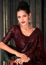 Load image into Gallery viewer, Chocolate Brown Embroidered Sequins Designer Georgette Saree