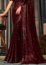 Load image into Gallery viewer, Chocolate Brown Embroidered Sequins Designer Georgette Saree