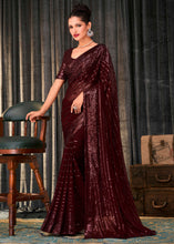 Load image into Gallery viewer, Chocolate Brown Embroidered Sequins Designer Georgette Saree