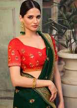 Load image into Gallery viewer, Sacramento Green Silk Saree with Hand work Embroidery