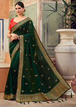 Load image into Gallery viewer, Sacramento Green Silk Saree with Hand work Embroidery