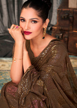 Load image into Gallery viewer, Coffee Brown Embroidered Sequins Designer Georgette Saree