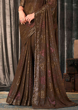 Load image into Gallery viewer, Coffee Brown Embroidered Sequins Designer Georgette Saree