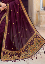 Load image into Gallery viewer, Raisin Purple Silk Saree with Hand work Embroidery