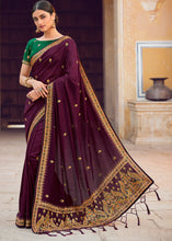Load image into Gallery viewer, Raisin Purple Silk Saree with Hand work Embroidery