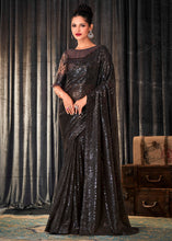Load image into Gallery viewer, Shadow Grey Embroidered Sequins Designer Georgette Saree