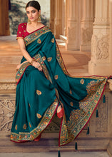 Load image into Gallery viewer, Dark Teal Blue Silk Saree with Hand work Embroidery