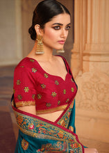 Load image into Gallery viewer, Dark Teal Blue Silk Saree with Hand work Embroidery