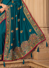 Load image into Gallery viewer, Dark Teal Blue Silk Saree with Hand work Embroidery