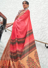 Load image into Gallery viewer, Brown &amp; Pink Digital Floral Printed Crepe Silk Saree