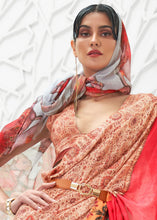 Load image into Gallery viewer, Brown &amp; Pink Digital Floral Printed Crepe Silk Saree