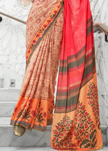 Load image into Gallery viewer, Brown &amp; Pink Digital Floral Printed Crepe Silk Saree