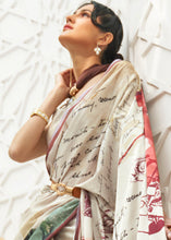 Load image into Gallery viewer, Parchment White Digital Printed Crepe Silk Saree