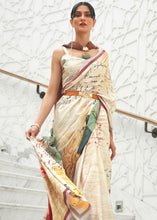 Load image into Gallery viewer, Parchment White Digital Printed Crepe Silk Saree