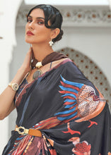 Load image into Gallery viewer, Sable Black Digital Printed Crepe Silk Saree