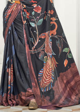 Load image into Gallery viewer, Sable Black Digital Printed Crepe Silk Saree