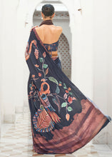 Load image into Gallery viewer, Sable Black Digital Printed Crepe Silk Saree