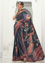 Load image into Gallery viewer, Sable Black Digital Printed Crepe Silk Saree