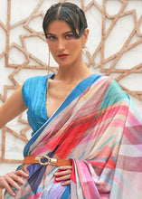 Load image into Gallery viewer, Azure Blue Digital Printed Crepe Silk Saree
