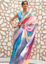 Load image into Gallery viewer, Azure Blue Digital Printed Crepe Silk Saree