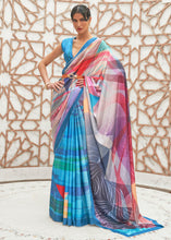 Load image into Gallery viewer, Azure Blue Digital Printed Crepe Silk Saree