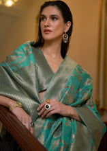 Load image into Gallery viewer, Tiffany Blue Green Two Tone Handloom Woven Organza Silk Saree