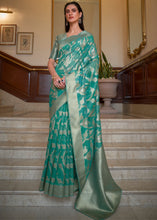 Load image into Gallery viewer, Tiffany Blue Green Two Tone Handloom Woven Organza Silk Saree